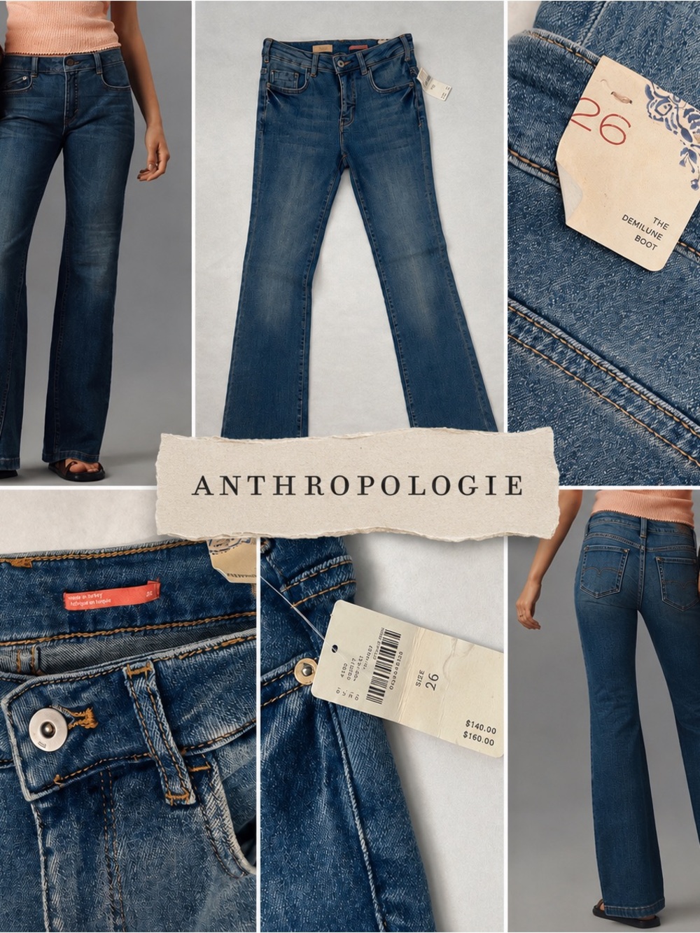 Anthropologie The Demilune Boot Jeans in Medium Blue - Women's 26 NWT